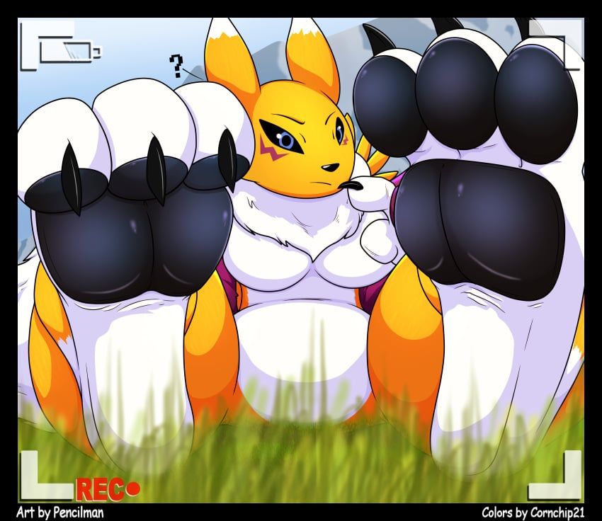 renamon, digimon, pencilman, 3_toes, barefoot