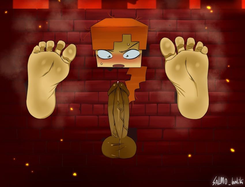 alex_(minecraft), minecraft, salmobaliki, barefeet, blush
