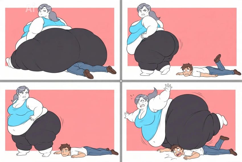 wii_fit_trainer_(female), 1boy, 1girls, bbw, butt_smothering