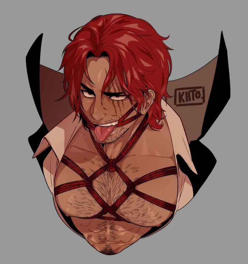 shanks, one_piece, kiito.illust, bondage, bondage_under_clothes