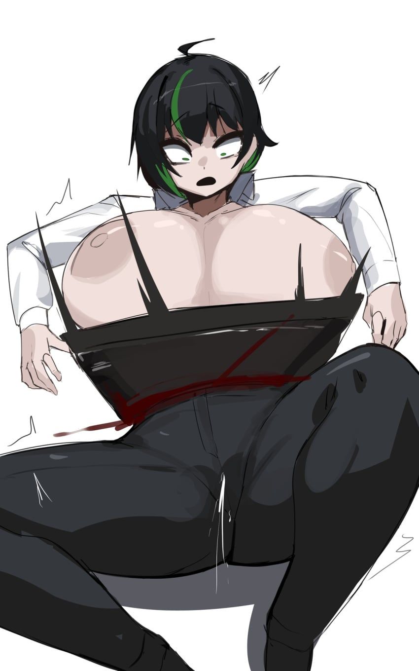 hokkairo, 1girls, bisected, black_hair, blood