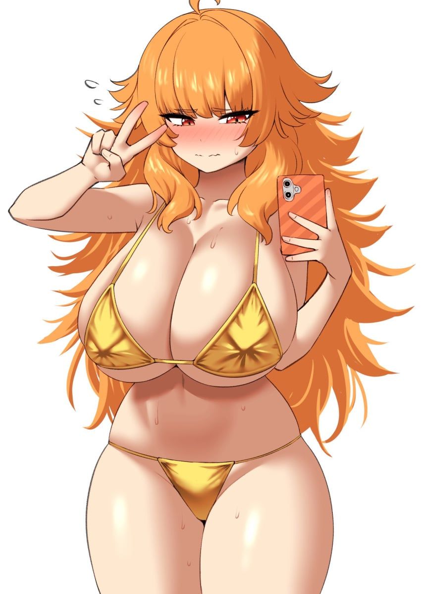 nobunagapero, peronattu, big_breasts, blush, golden_bikini