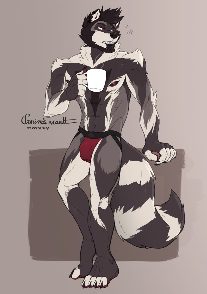 grimsvault, 4_toes, 5_fingers, abs, annoyed
