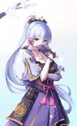 kamisato_ayaka, genshin_impact, xiao_qi, 1girl, arm_across_chest