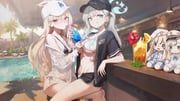 blonde_student_council_president_(blue_archive), minato_(blue_archive), blue_archive, karachiiy, 2girls
