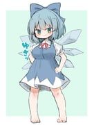 cirno, touhou, arinu, 1girl, barefoot