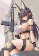 original, tong_shui, 1girl, assault_rifle, bags_under_eyes