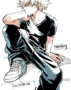bakugou_katsuki, boku_no_hero_academia, ikapnmn2, 1boy, arm_support