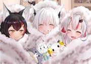 miofa_(ookami_mio), nakiri_ayame, ookami_mio, poyoyo_(nakiri_ayame), shirakami_fubuki