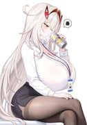 ronova_(genshin_impact), merelle, 1girl, alternate_costume, beer_can