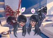 original, liangfangliangfangliang, 2girls, armbinder, arms_behind_back
