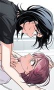 wt_mulhoe, 2girls, black_hair, black_shirt, blue_eyes