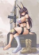 original, tong_shui, 1girl, assault_rifle, bags_under_eyes