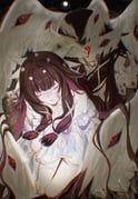 columbina_(genshin_impact), genshin_impact, chitameraa, eye_mask, hair_ornament