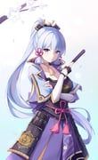 kamisato_ayaka, genshin_impact, xiao_qi, 1girl, arm_across_chest