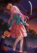 hata_no_kokoro, touhou, shiro_(user_1048334293), 1girl, autumn_leaves