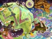 the_hitchhiker's_guide_to_the_galaxy, jessica_fong, 2boys, bag, bathrobe