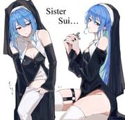 hoshimachi_suisei, hololive, virgo76612871, 1girl, black_nails