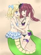 hanazono_yurine, jashin-chan, jashin-chan_dropkick, jakajam02, 2girls
