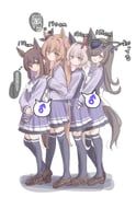 curren_chan_(umamusume), mayano_top_gun_(umamusume), rice_shower_(umamusume), trainer_(umamusume), umafied_trainer_(umamusume)
