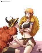 monkey_d._luffy, nami_(one_piece), one_piece, a_mimishi, 1boy