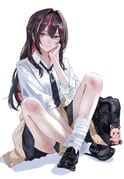 azki_(hololive), hololive, momi_chan, 1girl, black_necktie