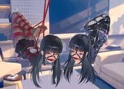 original, liangfangliangfangliang, 2girls, armbinder, arms_behind_back