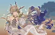 shu_(arknights), arknights, er_yue_san, 1girl, bare_shoulders