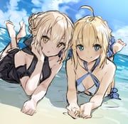 artoria_pendragon_(fate), saber_(fate), saber_(swimsuit_archer)_(first_ascension)_(fate), saber_alter, saber_alter_(swimsuit_rider)_(first_ascension)