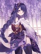raiden_shogun, genshin_impact, mkichi, 1girl, back