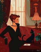 original, laura_el, 1girl, black_cat, black_dress