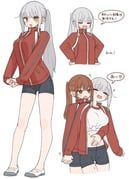 original, kopaka_(karda_nui), 2girls, black_shorts, blush