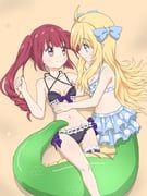 hanazono_yurine, jashin-chan, jashin-chan_dropkick, jakajam02, 2girls