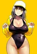 original, kekemotsu, 1girl, black_hair, black_one-piece_swimsuit