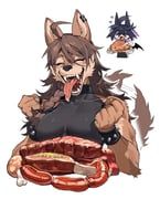 knifedragon, 1girl, 1other, :d, ahoge