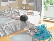 hatsune_miku, vocaloid, ria_mame, 1girl, alarm_clock
