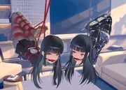 original, liangfangliangfangliang, 2girls, armbinder, arms_behind_back