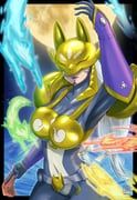 sakuyamon, digimon, hanayuru, 1girl, arm_up