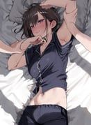 chigusa_minori, 2girls, armpits, bed, black_hair