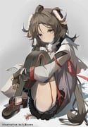 eyjafjalla_(arknights), arknights, milo_neo, 1girl, ahoge