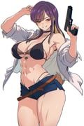 original, spoiledmuffin, 1girl, abs, arms_up