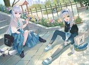 lize_helesta, shioriha_ruri, nijisanji, 2girls, :d
