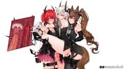 angelina_(arknights), gilberta_(arknights), laevatain_(arknights), mudrock_(arknights), surtr_(arknights)