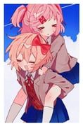 natsuki_(doki_doki_literature_club), sayori_(doki_doki_literature_club), doki_doki_literature_club, sillon3, 2girls