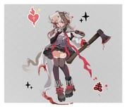 eyjafjalla_(arknights), arknights, kuangketi, axe, black_thighhighs