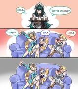 danica_(genshin_impact), lumine_(genshin_impact), paimon_(genshin_impact), vesna_(genshin_impact), genshin_impact