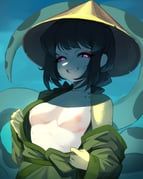 original, tea_party_artist, 1girl, ajirogasa, black_hair