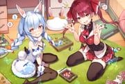 don-chan_(usada_pekora), houshou_marine, houshou_marine_(1st_costume), pekomon_(usada_pekora), usada_pekora