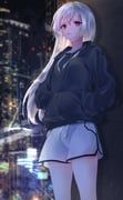 original, nellku24, 1girl, black_hoodie, blurry
