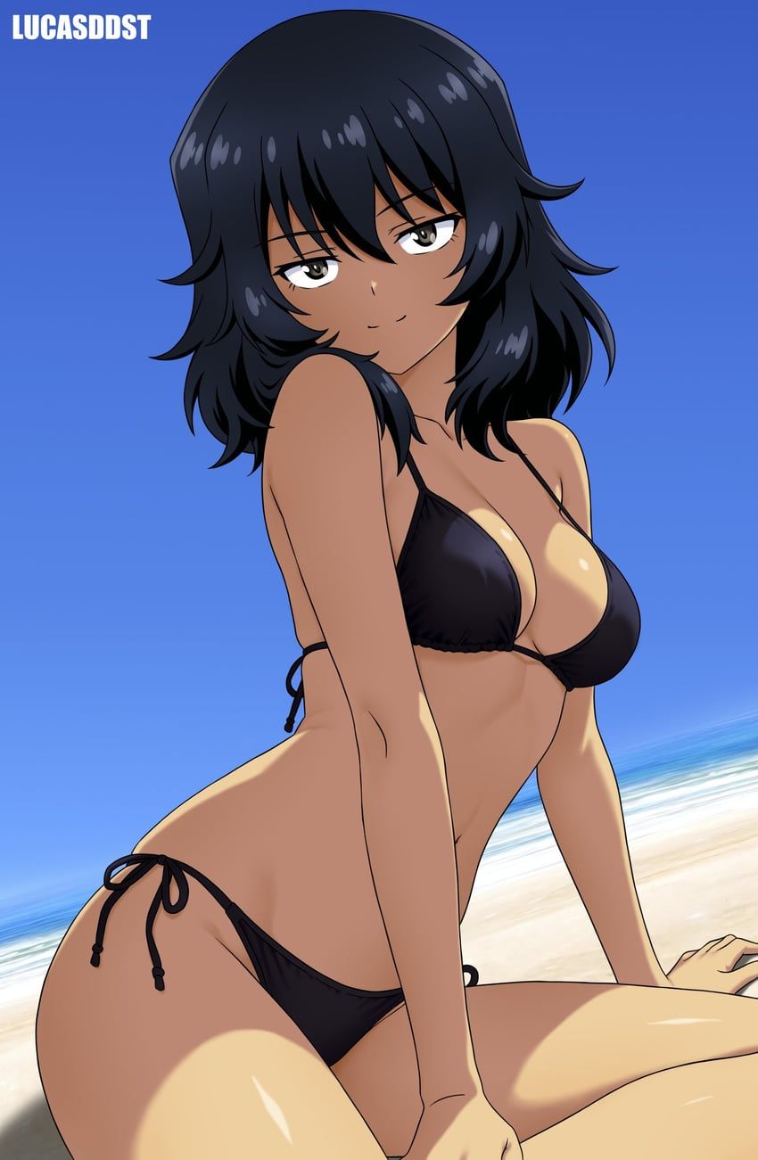 andou_(girls_und_panzer), girls_und_panzer, lucasddst, 1girl, beach